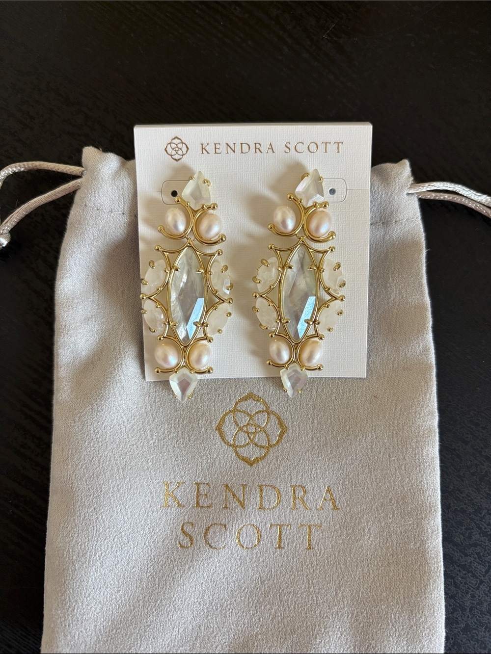 Kendra Scott Genevieve Statement Earrings in Gold & Ivory Mix 🦢💖